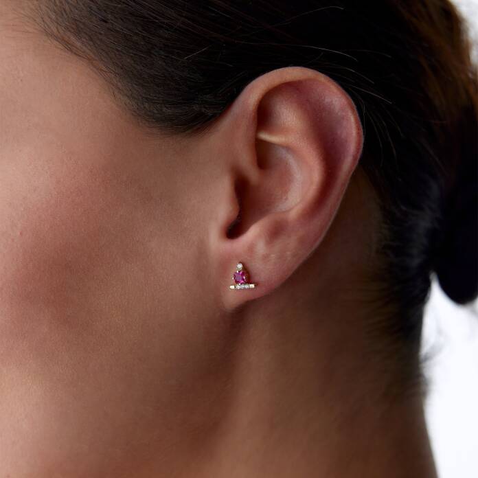 Pembe Kare Taşlı Küpe - 1