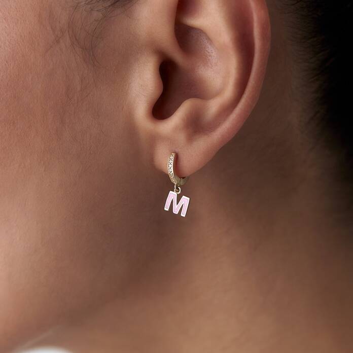 Pembe Mineli Harf Küpe - 1