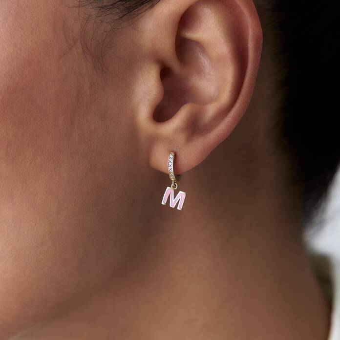 Pembe Mineli Harf Küpe - 2