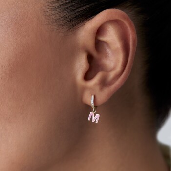 Pembe Mineli Harf Küpe - 3