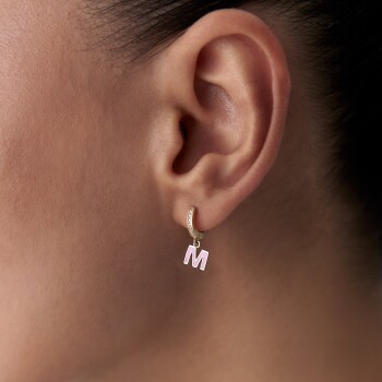 Pembe Mineli Harf Küpe - 4