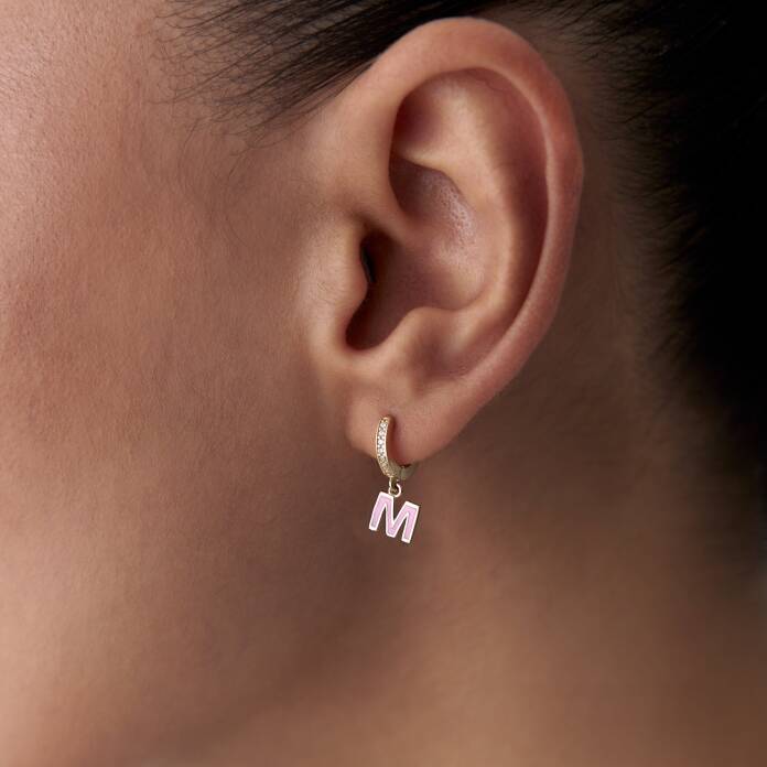 Pembe Mineli Harf Küpe - 4