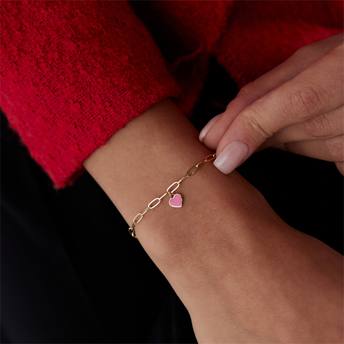 Pembe Mineli Kalp Charm Bileklik - Alen