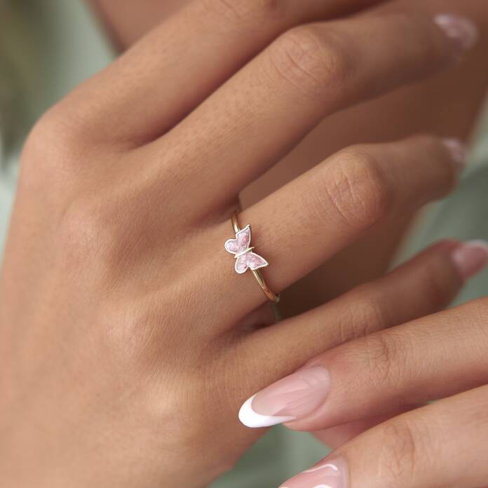 Pembe Mineli Kelebek Yüzük - 1