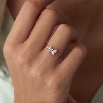 Pembe Mineli Kelebek Yüzük - 2