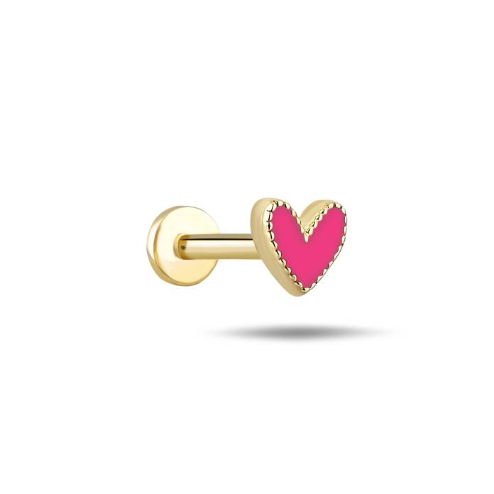 Pembe Mineli Small Kalp Tragus Piercing - 1