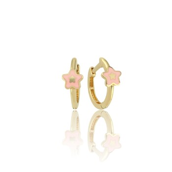 Pembe Mineli Yıldız Halka Çocuk Küpesi - Melike (1)