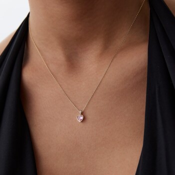 Pembe Taşlı Baget Kilit Kolye - Rayna (1)