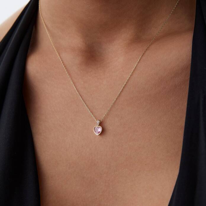 Pembe Taşlı Baget Kilit Kolye - 1