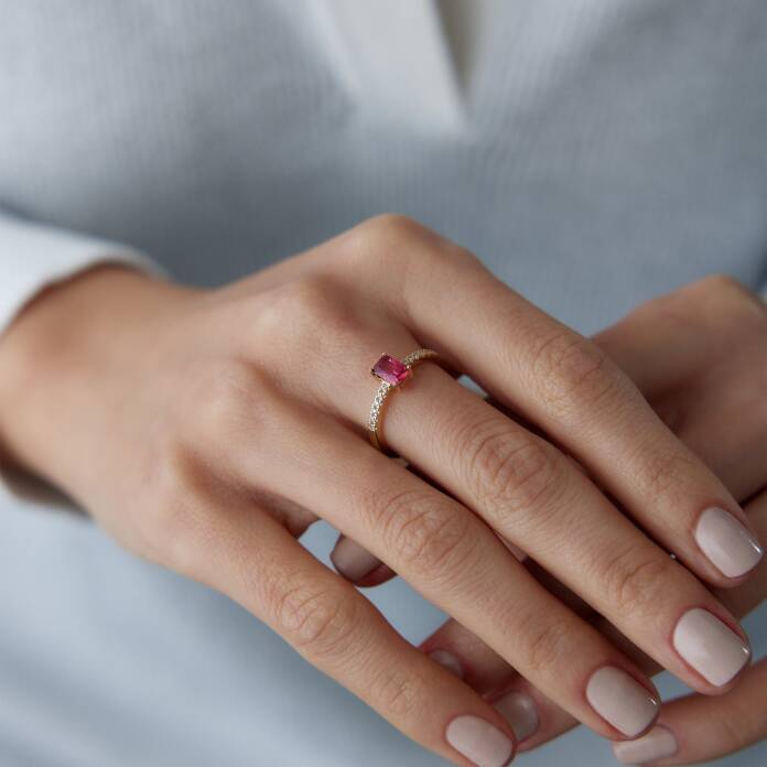 Pembe Taşlı Baget Yüzük - 2