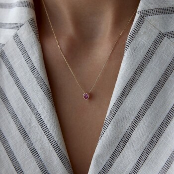 Pembe Taşlı Burj Kalp Kolye - Rayna (1)