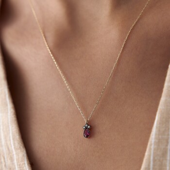 Pembe Taşlı Damla Kolye - Rayna