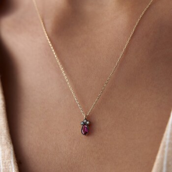 Pembe Taşlı Damla Kolye - Rayna (1)