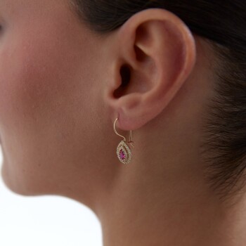 Pembe Taşlı Damla Sallantılı Küpe - 3