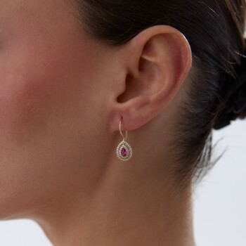 Pembe Taşlı Damla Sallantılı Küpe - Gökhan Bera (1)