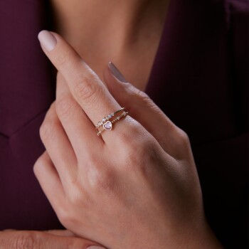 Pembe Taşlı Kalp İkili Yüzük - Rayna