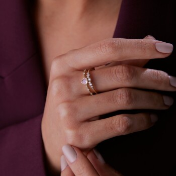 Pembe Taşlı Kalp İkili Yüzük - Rayna (1)