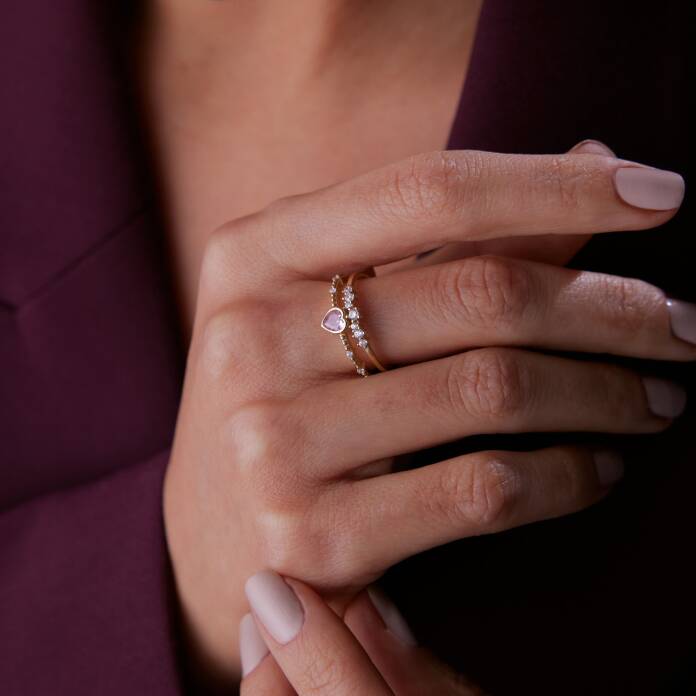 Pembe Taşlı Kalp İkili Yüzük - 2