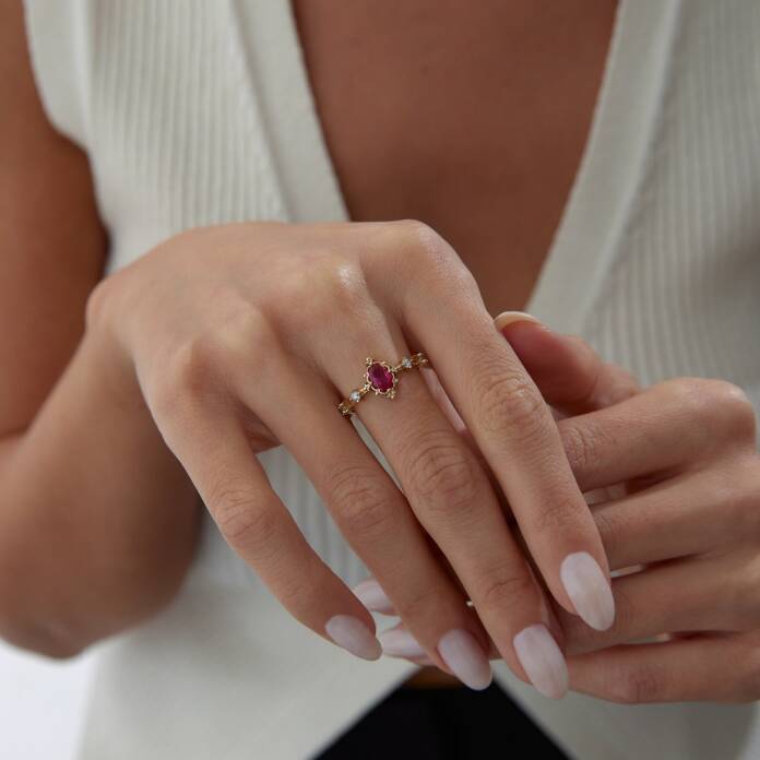 Pembe Taşlı Queen Yüzük - 2