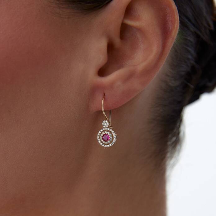 Pembe Tektaşlı Sallantılı Küpe - 1