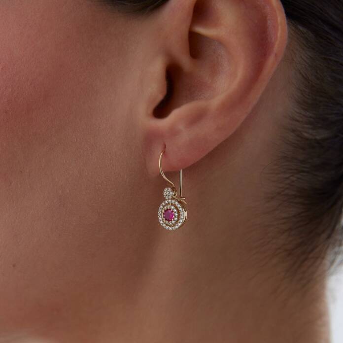 Pembe Tektaşlı Sallantılı Küpe - 2