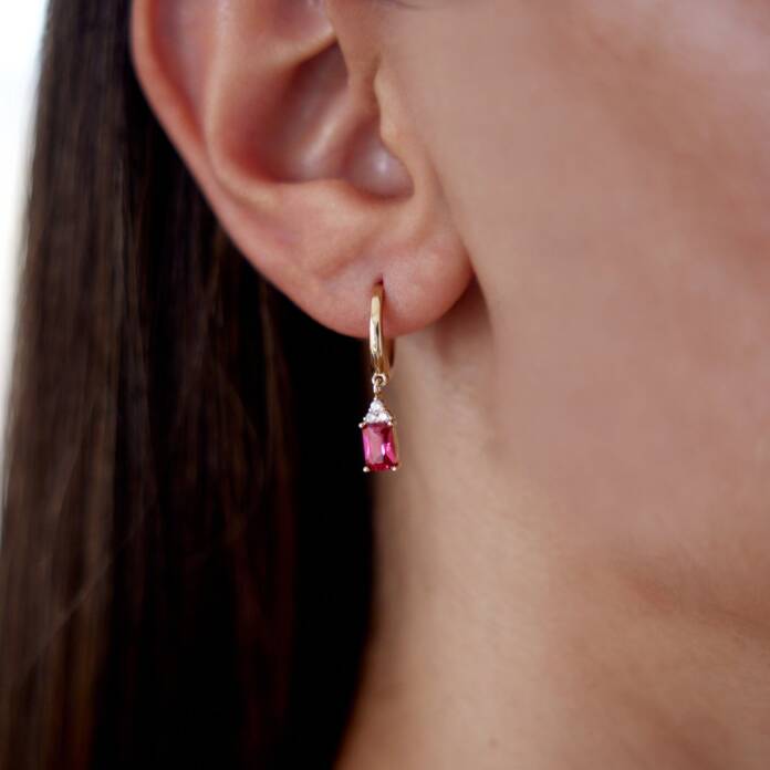 Pembe Zümrüt Kesim Küpe - 1