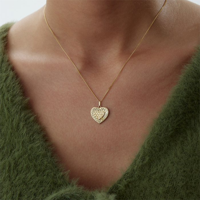 Petek Detaylı Kalp Kolye - 1
