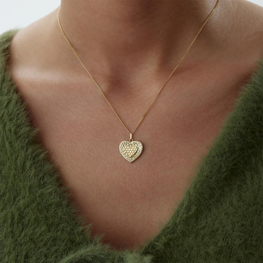 Petek Detaylı Kalp Kolye - 1