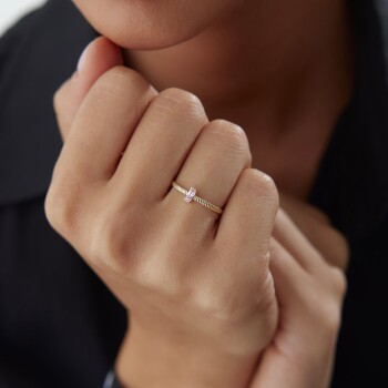 Pink Burgu Baget Yüzük - Nüans