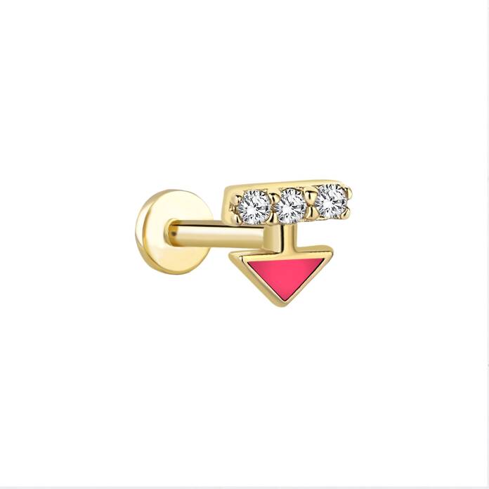 Pink Üç Taş Ok Tragus Piercing - 1