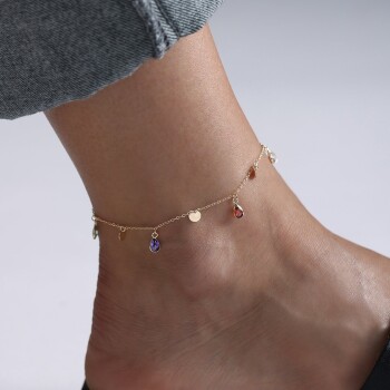 Pullu Mavi Kırmızı Damla Taşlı Halhal - Rayna