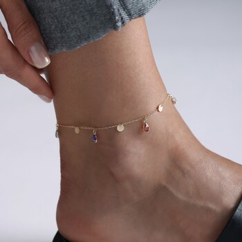 Pullu Mavi Kırmızı Damla Taşlı Halhal - Rayna (1)