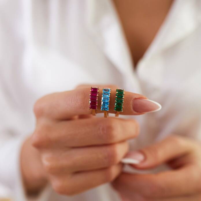 Renkli Beştaş Baget Yüzük - 3