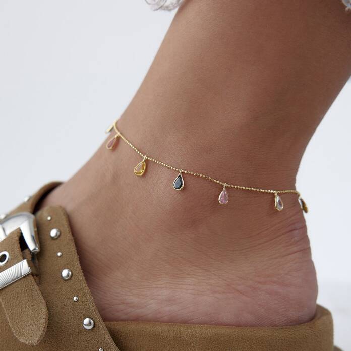 Renkli Damla Taşlı Halhal - 1