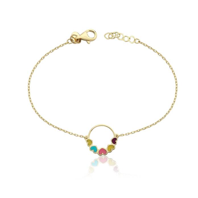 Renkli Kalpli Forse Zincir Çocuk Bilekliği - 1