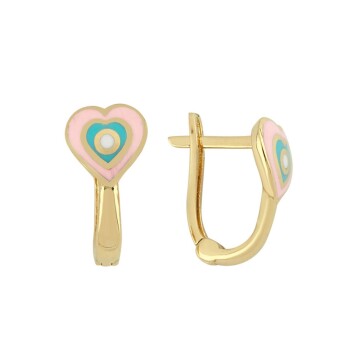 Renkli Mineli Kalp Çocuk Küpesi - Melike