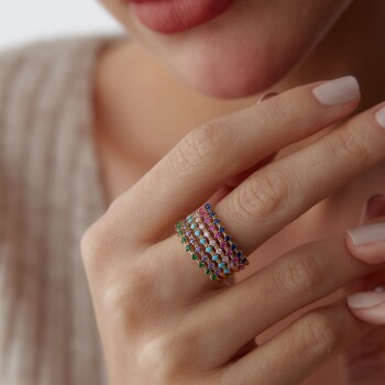 Renkli Sıra Taşlı Yüzük - 1