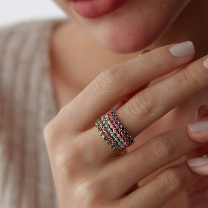 Renkli Sıra Taşlı Yüzük - 1
