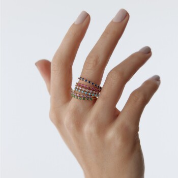 Renkli Sıra Taşlı Yüzük - 2