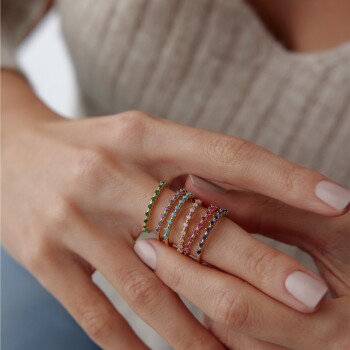 Renkli Sıra Taşlı Yüzük - 3