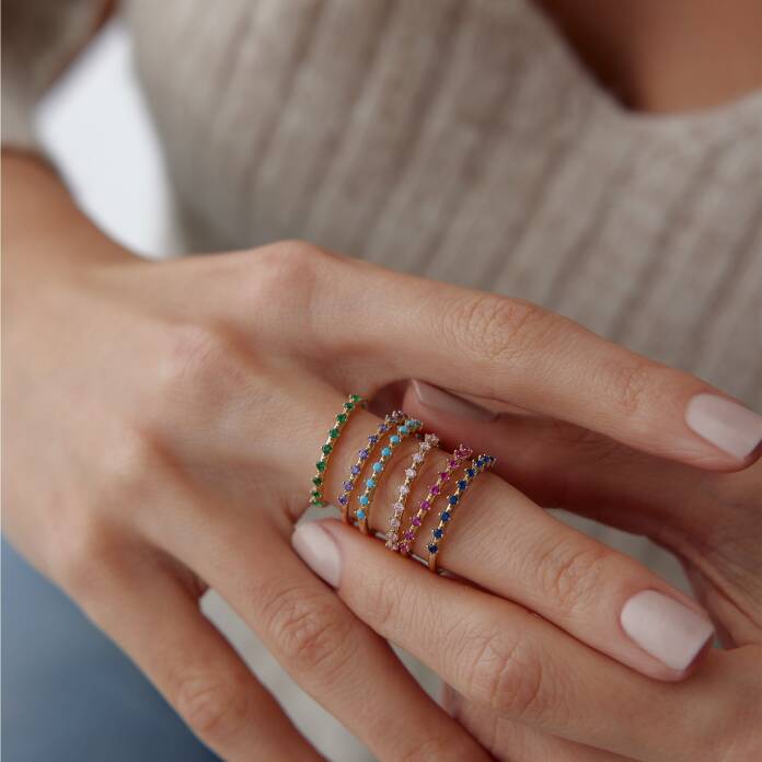 Renkli Sıra Taşlı Yüzük - 3