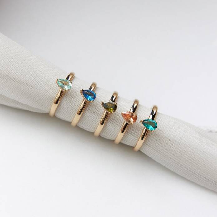 Renkli Taşlı Damla Yüzük - 2