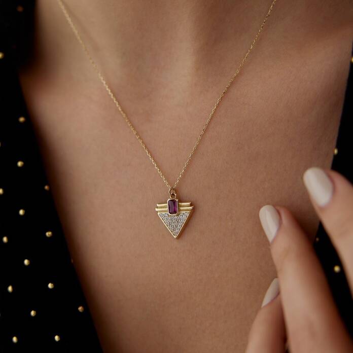 Renkli Taşlı Üçgen Kolye - 1