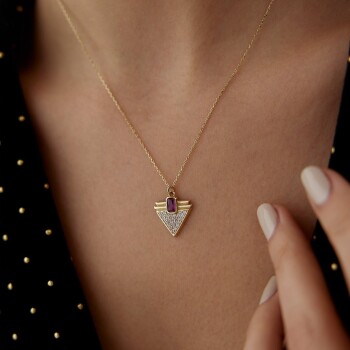 Renkli Taşlı Üçgen Kolye - Rayna
