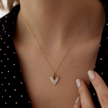 Renkli Taşlı Üçgen Kolye - Rayna (1)