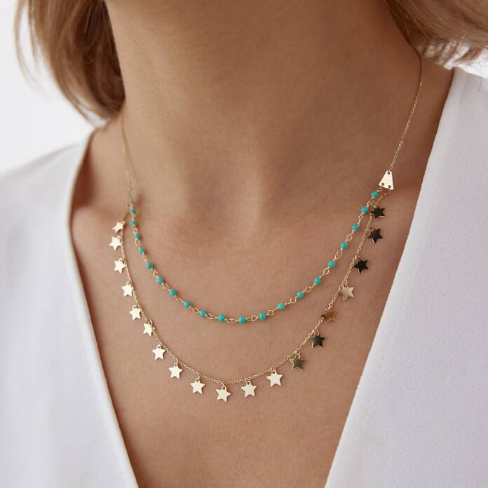 Renkli Yıldız Seli İkili Kolye - 1