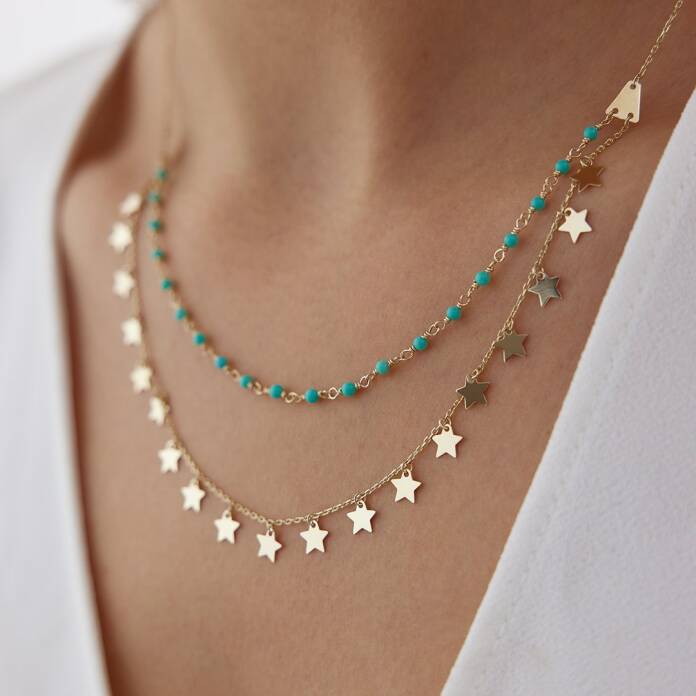 Renkli Yıldız Seli İkili Kolye - 2