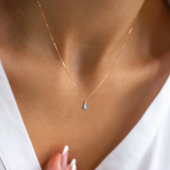 Sade Mavi Taşlı Damla Kolye - Rayna