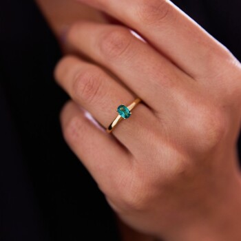 Sade Yeşil Taşlı Yüzük - Rayna