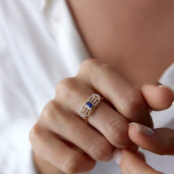 Safir Renkli Levha Yüzük - Rayna